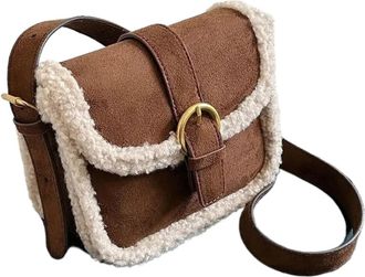 Generic Compatible For Lamb Fur Womens Crossbody Bag Single Shoulder Outdoor Handbag Compact(Curry)