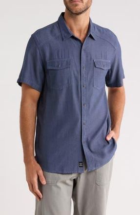 Lucky Brand Herringbone Short Sleeve Western Shirt in American Navy at Nordstrom Rack, Size Xx-Large