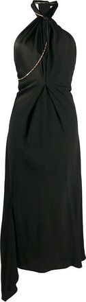 Victoria Beckham Black Crepe Chain Detail Asymmetric Midi Dress Size S