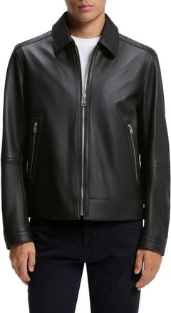 BOSS Mapson Lambskin Leather Jacket in Black at Nordstrom, Size 40 Regular