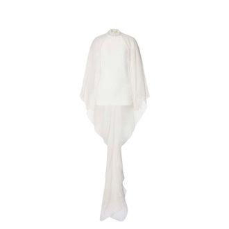 Alberta Ferretti Stretch cady blouse with chiffon sleeves - female - Alberta Ferretti - Blouses - White - S - Blouses & Shirts