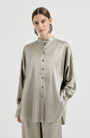 Brunello Cucinelli Mandarin-collar shirt in Olive at Nordstrom, Size Xx-Large Eu