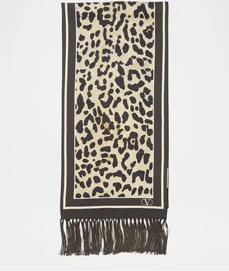 Valentino Garavani Animal Twill Fringe Scarf