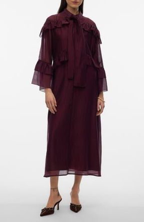 Vero Moda Jenna Ruffle Detail Long Sleeve Dress in Winetasting at Nordstrom Rack, Size X-Small