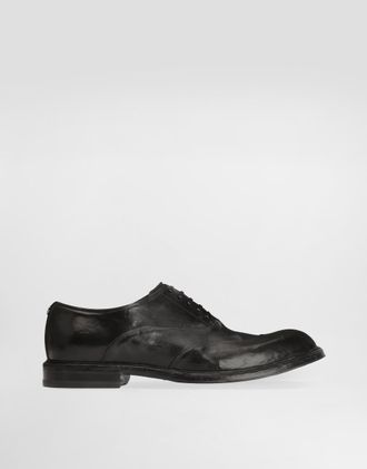 Dolce & Gabbana Washed Calfskin Laced Shoes - Man Lace-ups Black 42.5