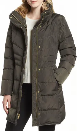 Cole Haan Quilted Down & Feather Fill Jacket with Faux Fur Trim in Forest at Nordstrom Rack, Size X-Small