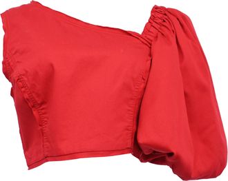 Aje Aje Apres Asymmetric Puffed-Sleeve Cropped Top in Red Cotton