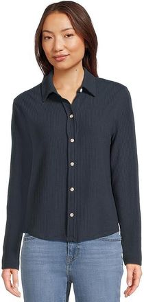 Lilla P Collared Button Down Womens Clothing Navy : SM, Cotton/Modal/Polyester