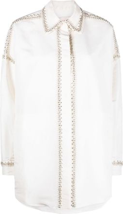Valentino Garavani embellished-trim long-sleeve shirt - women - Silk/Polyester - 40 - Neutrals