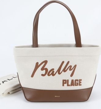 Bally Brown Leather Canvas Handbag Shoulder Bag Tote Bag (Pre-Owned)