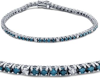 Pompeii3 2ct Treated Blue & White Diamond Tennis Bracelet 14K White Gold