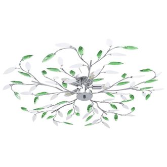 Berkfield Home Ceiling Lamp with Acrylic Crystal Leaf Arms for 5 E14 Bulbs Green