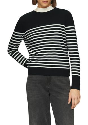 s.Oliver Rundhalspullover S.OLIVER, Damen, Gr. 34, weiss (schwarz stripe wei&szlig;), Obermaterial: 72% Viskose, 28% Polyester, gestreift, regular fit taillenbedeckt