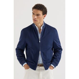 Brunello Cucinelli Lightweight cashmere flannel bomber jacket in Blue at Nordstrom, Size 54 It