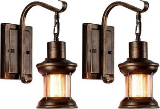 OEM Apliques De Pared De Vidrio Vintage (paquete De 2), Estilo R&uacute;stico N&oacute;rdico, De Metal Retro Pintado En Negro (sin Bombilla)