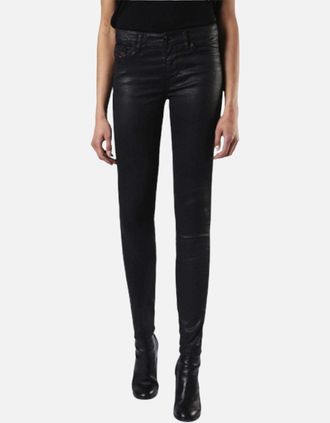 Diesel Womens DIESEL SKINZEE 0662E Womens Denim Jeans Super Slim Skinny Zip Fly Shiny Black - Size: 14/32in