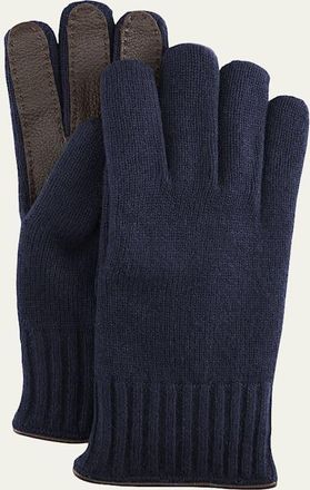 Bergdorf Goodman Mens Cashmere Jersey Gloves w/ Deerskin Palms
