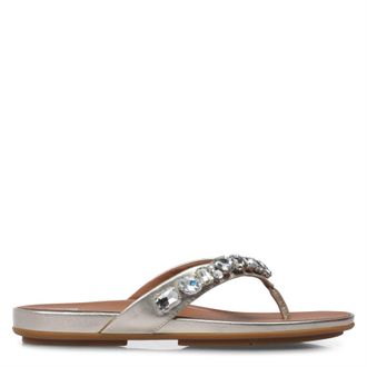 FitFlop Fitflop Womens Fit Flop Gracie Jewel-Deluxe Metallic-Leather Flip-Flops in Brown - Size UK 3