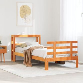 vidaXL Vidaxl - Estructura Cama Con Cabecero Madera Pino Marr&oacute;n Cera 100x200 Cm