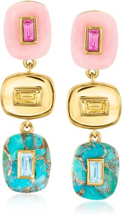 Ross-Simons Pink Opal, Turquoise and. Multi-Gemstone Overlay Drop Earrings in 18kt Gold Over Sterling