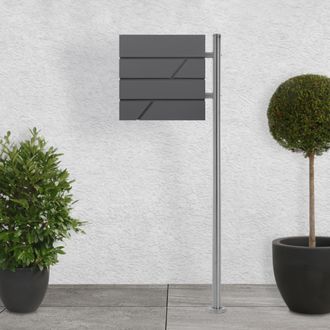 ML Design Ml-design - Ecd Germany Buz&oacute;n De Acero Inoxidable Antracita Exterior Con Soporte Poste Plateado Base Autoportante Casillero Moderno Con Compartimento 