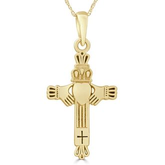 Pompeii3 14k White or Yellow Gold Gold Celtic Cross Claddagh Pendant Necklace 1 Tall