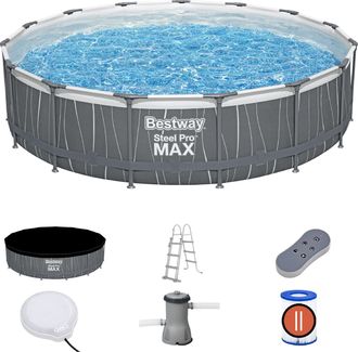 Bestway Piscina Desmontable Bestway Steel Pro Max &Oslash;457x107 Cm Con Depuradora De Cartucho 3.028 L/h, Luz Led, Escalera Y Cobertor