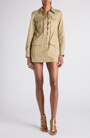 Tom Ford Long Sleeve Cotton & Silk Twill Utility Dress in Fg710 Pale Sage at Nordstrom, Size 6 Us