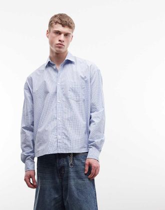 Weekday Camicia ampia a maniche lunghe blue e bianca a quadri