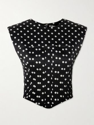 Ganni Top Bustier In Raso Riciclato A Pois - Nero