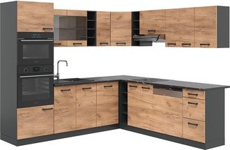 Vicco Cocina Esquinera R-line, Antracita/roble Dorado, 237 X 247 Cm, Et Antracita
