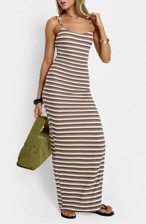 Princess Polly Elestria Striped Maxi Dress in Brown Stripe at Nordstrom, Size 12