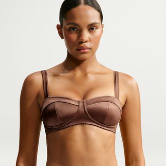 Nike Womens SKIMS Satin Shine Padded Picot Sports Bra in Yellow | IV6685-716
