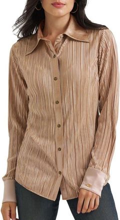 Wrangler Pliss Long Sleeve Western Shirt in Rose Gold at Nordstrom, Size X-Small