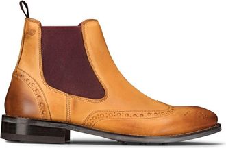 London Brogues Mens Slip On Real Leather Brogue Boots Brown Tan Classic Smart Formal London - Tan 10