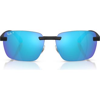 Ray-Ban 59mm Polarized Rimless Sunglasses in Sand Black /Polar Green at Nordstrom
