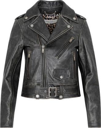 Golden Goose Jassen, Dames, Zwart, S, Katoen, Zwart Leren Bikerjack