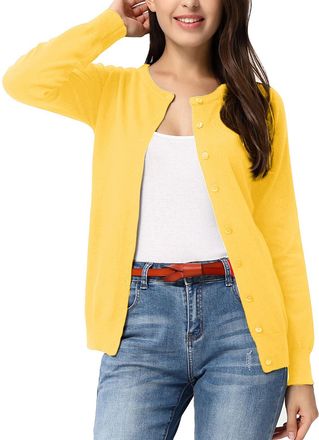 Grace Karin Womens Classic Long Sleeve Knit Cardigan Sweaters Casual Open Front Button Down Cardigans S-3XL, Yellow, XL