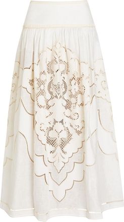 Zimmermann Daylight Embroidered Linen Maxi Skirt - Cream - 4 (UK 16 / XL)