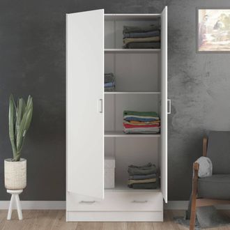 Dmora Guardaroba 2 Ante Amylya, Armadio Camera Da Letto Appendiabiti, 3 Ripiani, 35.7x170.4h Cm Bianco