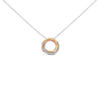 House of Brilliance Tri Tone Sterling Silver 1/5 Cttw Diamond Interlocking Circle Pendant Necklace