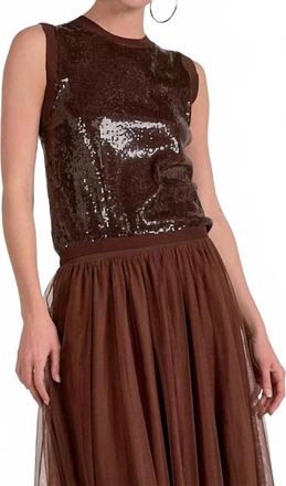 Elan Sequin Top In Dark Chocolate