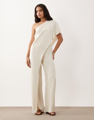 Ralph Lauren Tuta jumpsuit monospalla color crema allacciata-Bianco