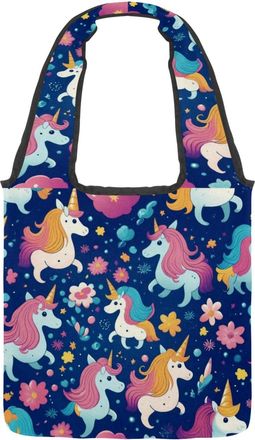 Generic Cute Galaxy Unicorn Reversible Canvas Shoulder Tote - Double-Sided Print, 12oz Cotton, 27cm Drop, Fold-Flat Bag for Travel, Shopping, Street Outings