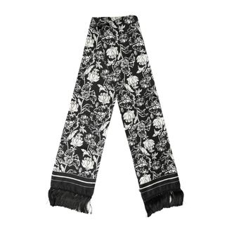 Dolce & Gabbana Silky Scarves, male, Black, Size: ONE SIZE Silk Floral Print Fringe Scarf