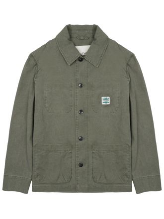 Closed Button-Up Green Cotton Sports Jacket with Structured Collar