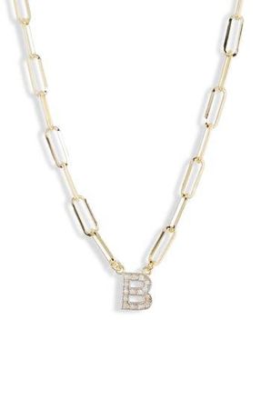 Meshmerise Diamond Initial Charm Paper Clip Chain Necklace in Yellow-B at Nordstrom Rack
