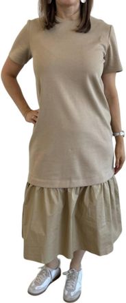 English Factory Mixed Media Tee Maxi Dress In Beige