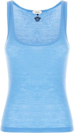 Versace Geribbelde Tanktop van Maagdelijke Wol - Dames - Tops zonder mouwen - Blauw - S - Wol - Tops