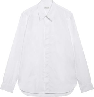 Dries Van Noten Carvies Klassieke Kraag Satijnen Overhemd - Heren - Zakelijke Overhemden - Wit - L - Satijn - Overhemden